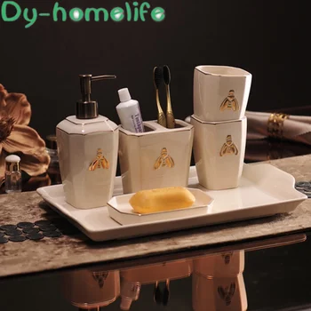 

Nordic Phnom Penh Ins Network Description Gold Bee Ice Cracked Ceramic Family Bathroom Wash 5-piece Set Hotel Room Package