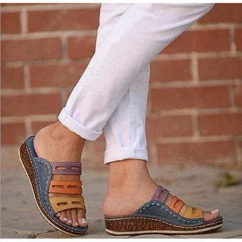 

Women Wedges Slippers Summer Woman Slides Ladies Hollow Out Flat Female Mixed Colors Shoes Women's Plus Size 2020 Comfortable