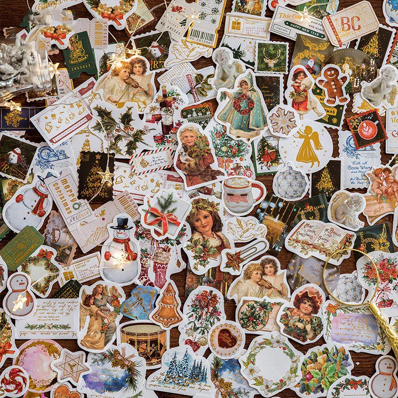 40Pcs/Pack Kawaii Christmas Stickers Retro Stationery Stickers Decorative Stickers For Kids DIY Diary Scrapbooking Supplies