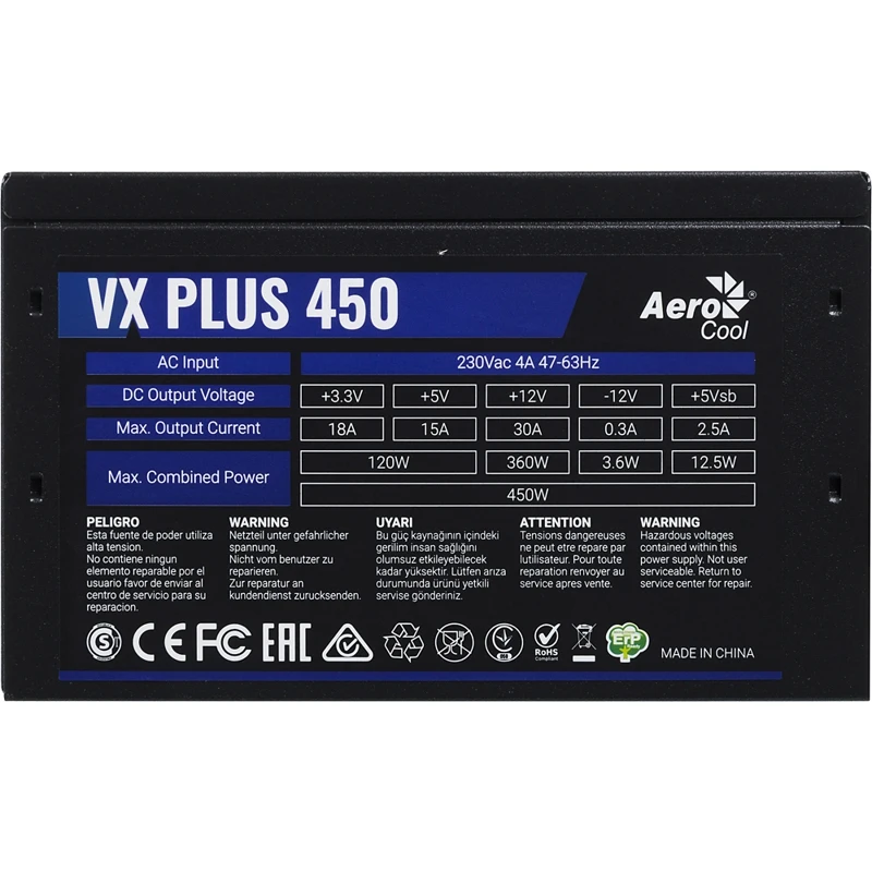 Блок питания AEROCOOL VX PLUS 450W, черный