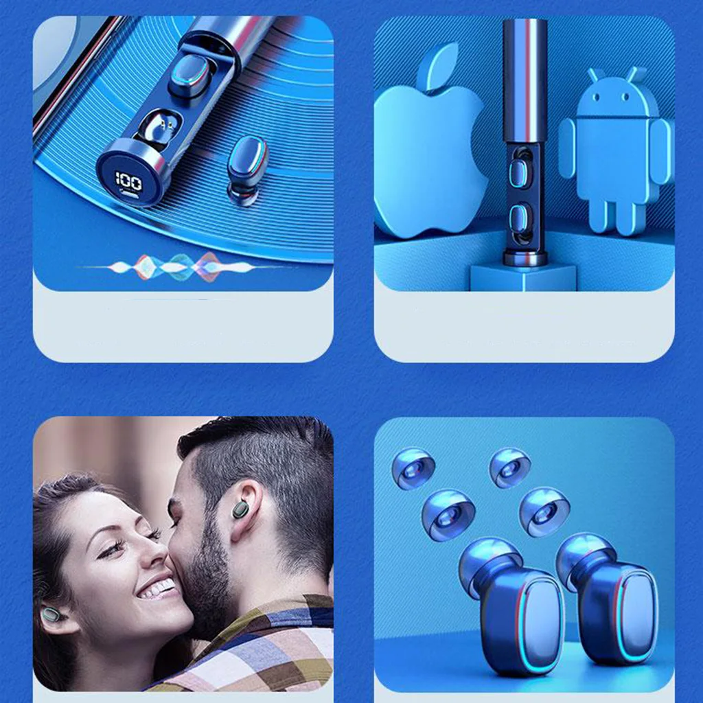 Wireless TWS Bluetooth 5.0 Earbuds Sports LED Power DIsplay Fingerprint Touch Control Earphones Headset with Charging Case