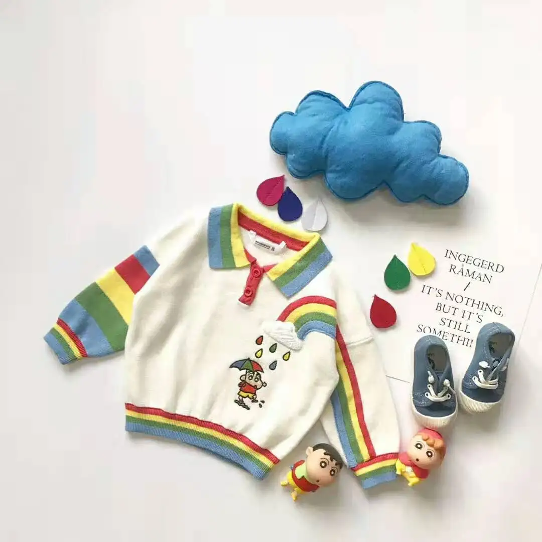

Mk1905 2019 Autumn And Winter New Products Child Embroidered Rainbow POLO Shirt Men And Women BABY'S Top