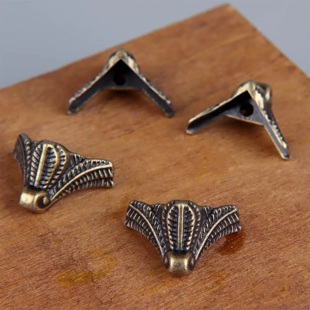Antique Corner Protector Bronze Jewelry Chest Box Wooden Case Decorative Feet Leg Metal Corner Bracket Hardware 4PCS