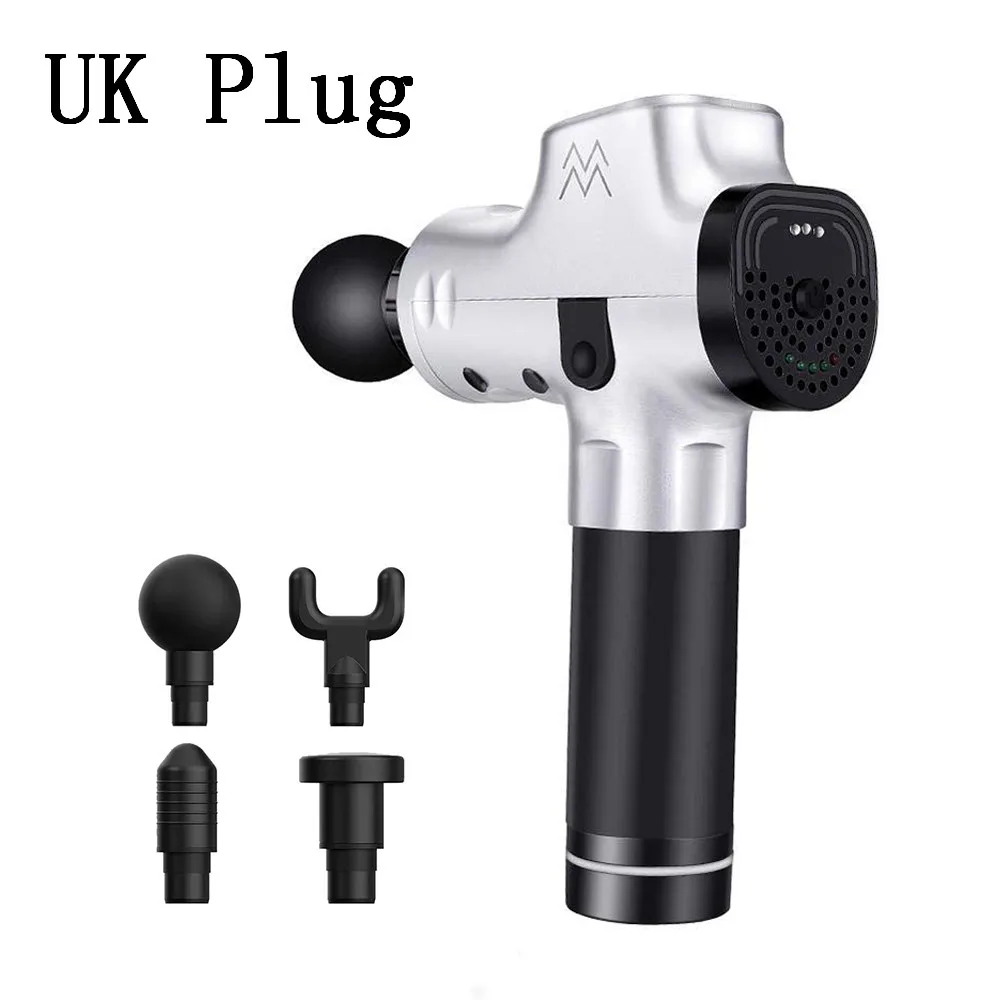 Silver UK Plug Стимулятор мышц, массажный пистолет, вибрация, глубокая терапия, релаксация, фасция, фитнес-упражнения, облегчение боли, электрические умные устройства - Цвет: Silver UK Plug