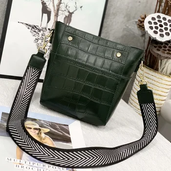 

Luxury Women Bag Leather Bucket Bag High Quality Fashion Messenger Bag Large Capacity Shoulder Bag Wide Shoulder Strap Women Bag