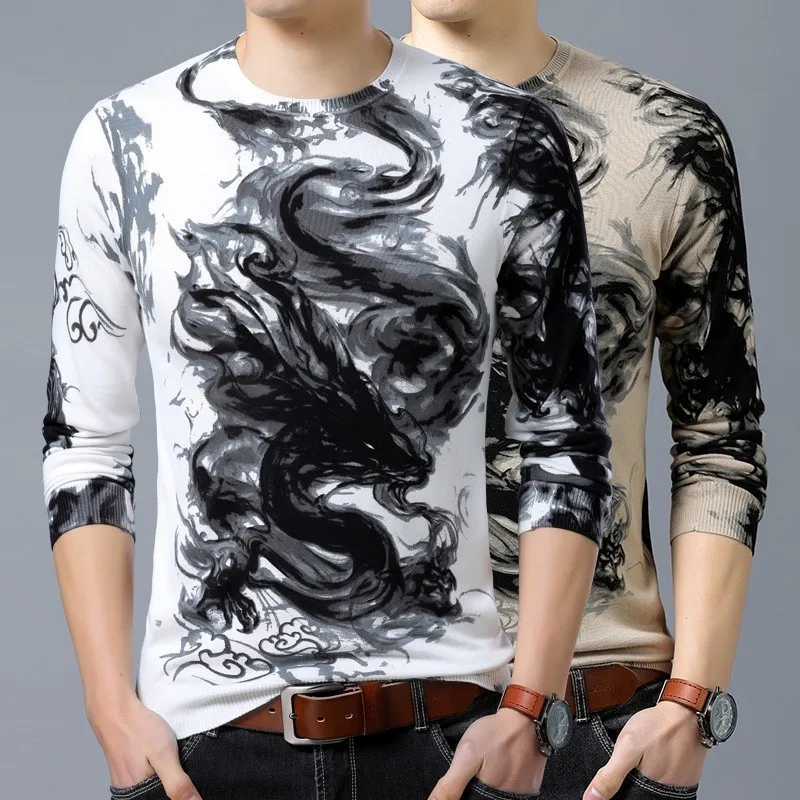 Китайский Schilderen Trui Mode Trui Erkek Kazak Dier Gedrukt Trui Mannen Slim Fit Pull Homme Chompas Hombre Kleding
