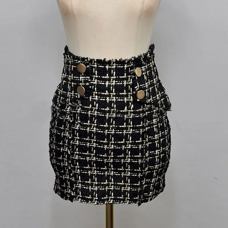 Новое поступление Женская винтажная шерстяная юбка с запахом модная женская черная белая клетчатая мини шерстяная юбка-карандаш Одежда