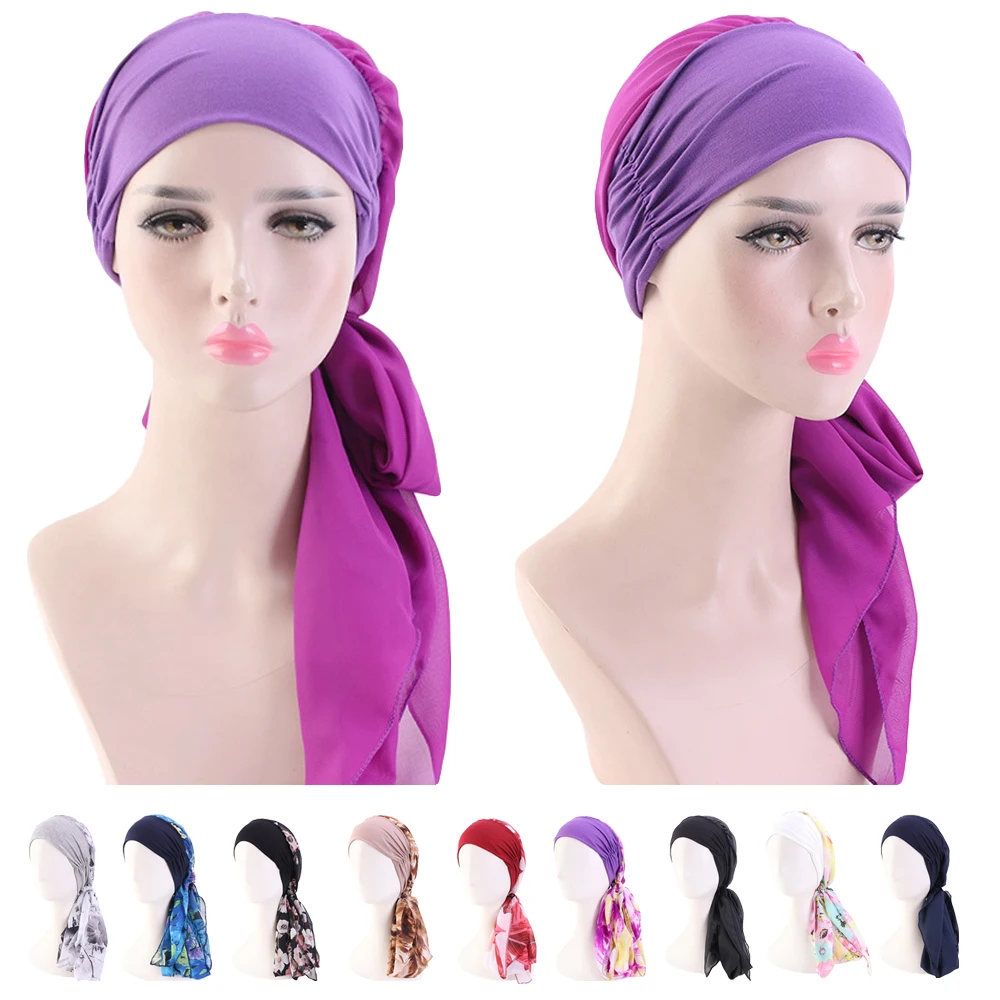 Women Muslim Hijab Cancer Chemo Flower Print Hat Turban Cap Cover Hair Loss Head Scarf Wrap Pre