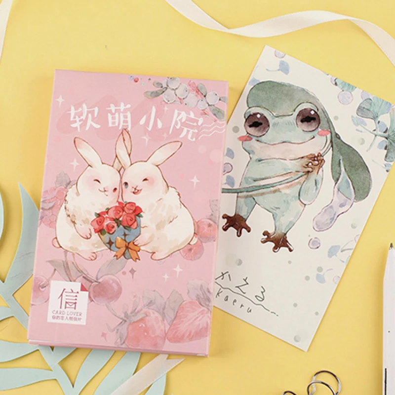  4packs Kawaii Pet Cartoon Rabbit Lovely Cat Greeting Cards Message Card Invitation Card Christmas N - 4.00033E+12