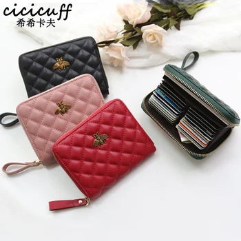 

Cowhide RFID Card Holder Multi-card bits Women's Genuine Leather Passport Cover Plaid Business Card Bag Wallet for Credit Cards