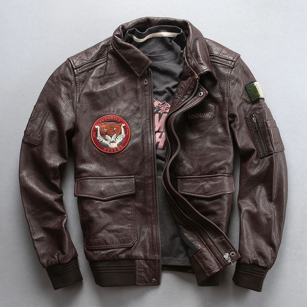 

Men's New Autumn Winter Sheepskin Jacket Big Size Tiger Embroidery Genuine Leather Warm Jacket Motorcycle Biker Vintage Coat