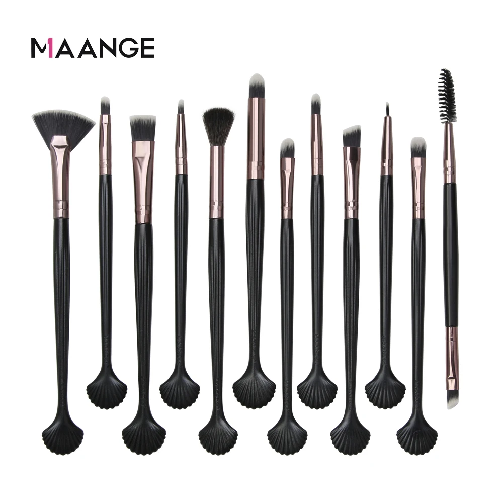 12pcs-black MAANGE New Make Up Brushes 12 PCS Shell brush set Professional Blending Eyeshadow Eyebrow Brush For Makeup Beauty Set - Handle Color: 12pcs-black