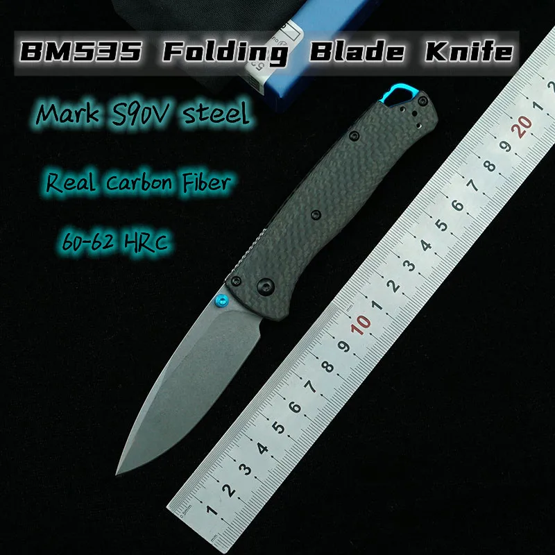 BM 535 Mark S90V Steel Multifunction Folding Knife Stone Washed Real Carbon Fiber Handle Outdoor Camping Survival EDC Tools | Инструменты