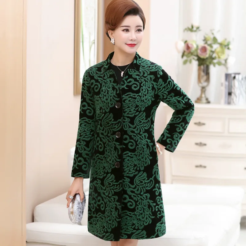 

Middle-aged Mom Spring Clothing Woolen Mid-length Large Size Loose-Fit Trench Coat Middle-aged Women's Elegant Stand Collar Long