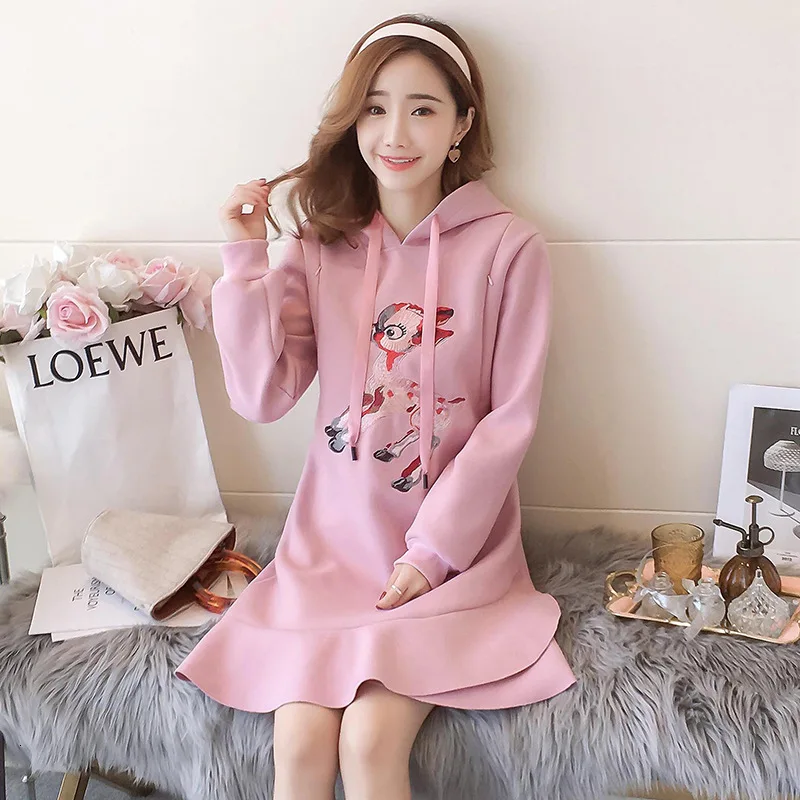 Pregnant Woman Woolen Embroidery Who breastfeeding women Dress Thickening Keep Warm Postpartum Nurse Lactation Dress maternity