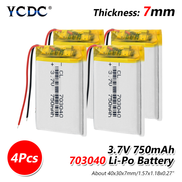 pcs 3.7V 750mAh 703040 lipo polymer lithium rechargeable battery for MP3 MP4 MP5 GPS DVD recorder headset e-book camera