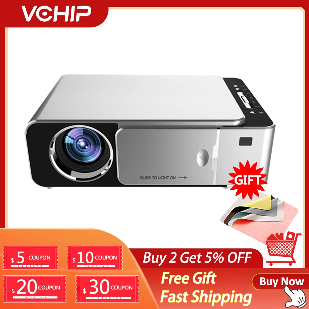 VCHIP ST6 Mini Projector For Home Theater Supports 1080P WiFi TV LED HDMI USB Portable Media Player Smart Phone Beamer With Gift hd projector