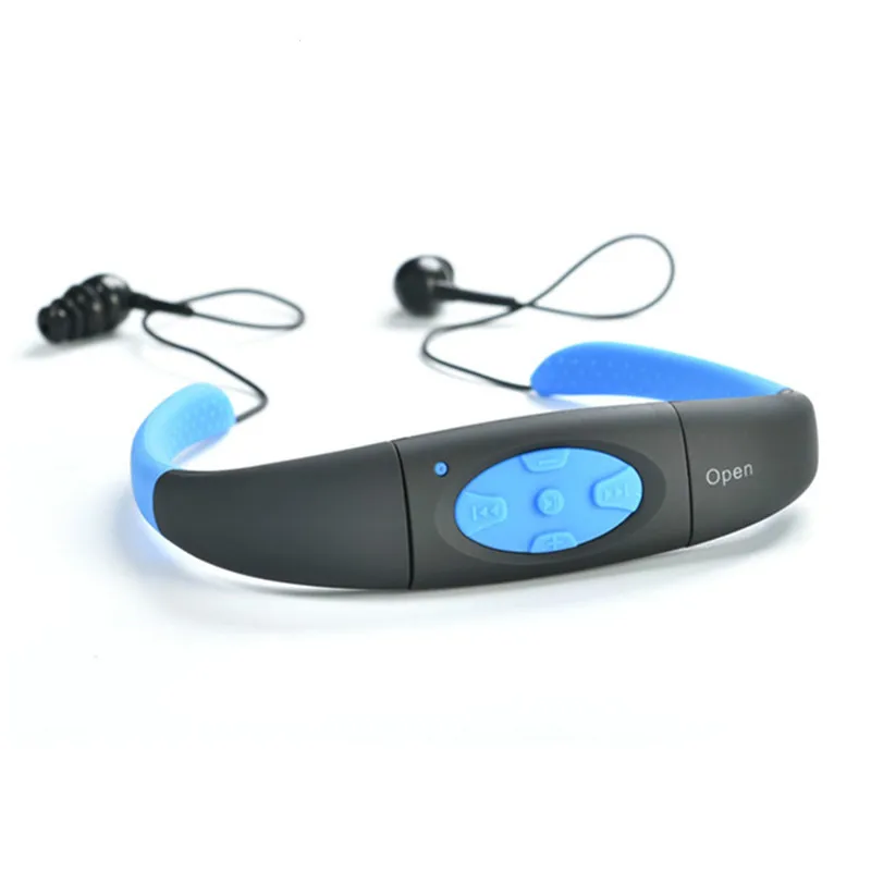 IPX8 водонепроницаемый 8 Гб подводный спорт MP3 музыкальный плеер шейным стерео аудио наушники с для дайвинга плавательный бассейн - Цвет: Синий