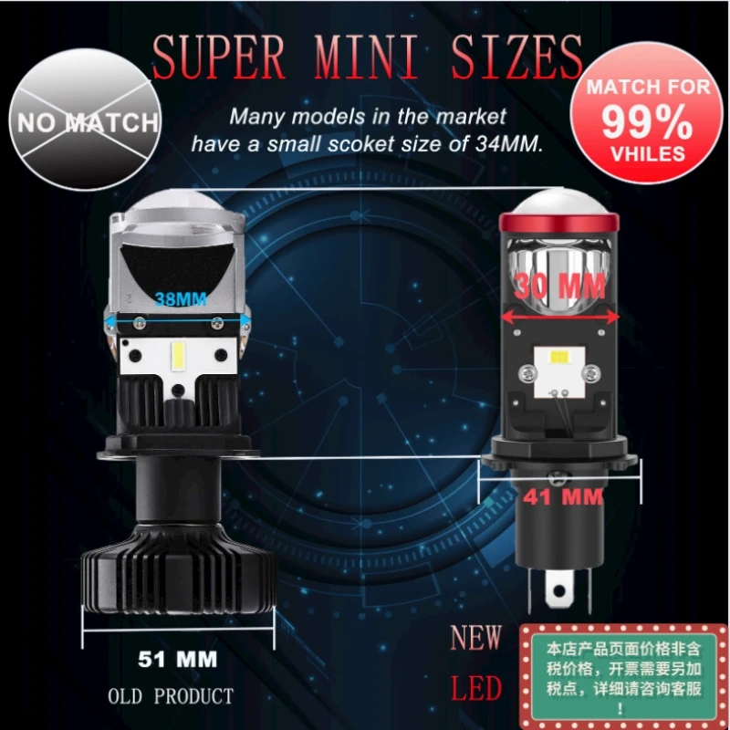 

HOLYWOOT 2022NEW Car LED Headlight H4/9003/HB2 Mini Projector Lens 20000LM 6000K 9V-32V High/Low Beam Canbus LHD RHD Direct Type