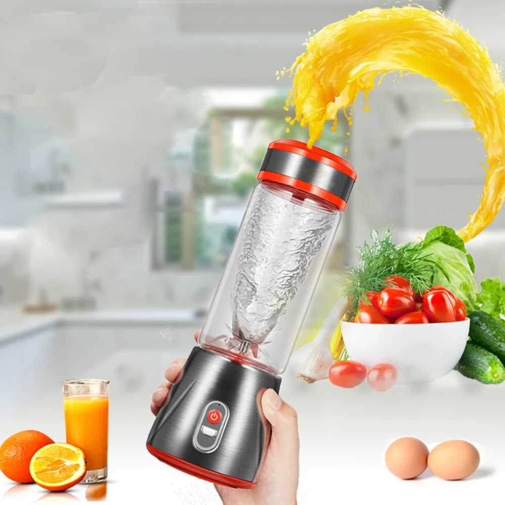 

New Portable Blender Juicer Glass Cup 450ml Water Bottle Mini Rechargable Fruit Citrus Orange Lemon Juice Smoothie Maker Machine