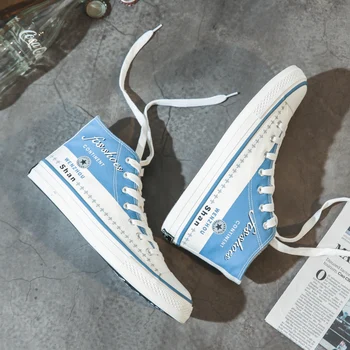 

Unisex Casual Canvas Shoes Fashion Print Sneakers Summer Canvas Leisure Shoes Men's Flats High Top Shoes Vulcanized Sneakers