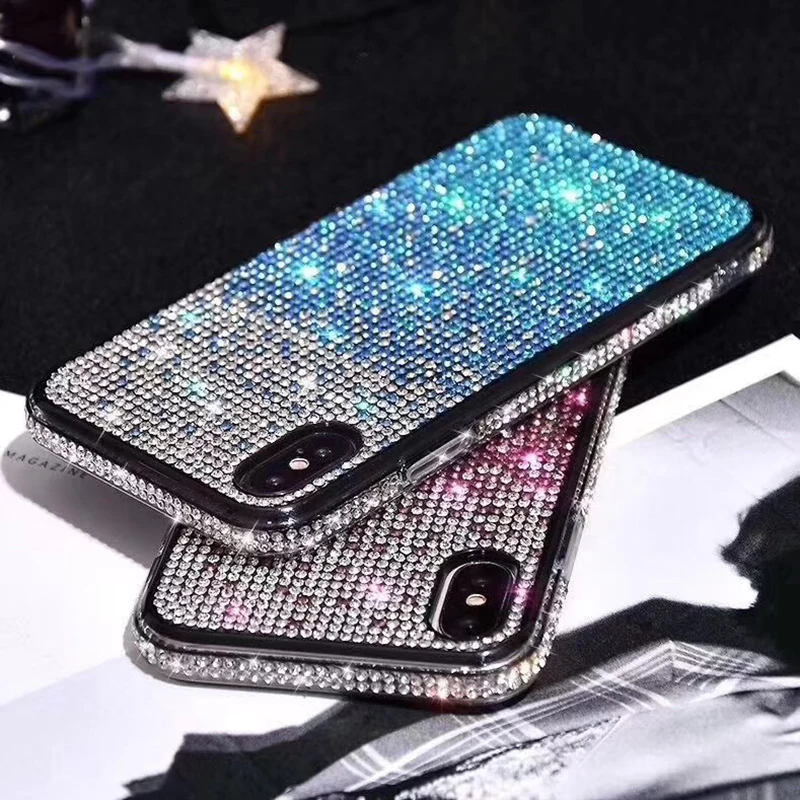 Роскошный градиентный полный Алмазный чехол для телефона fundas для iPhone 11 Pro XR XS MAX X 7 8 6s Plus Роскошные блестящие стразы мягкий чехол