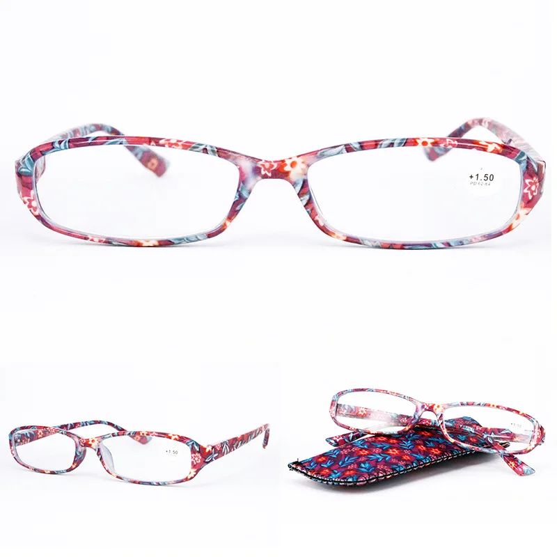 Seemfly Printed Reading Glasses Spring Hinge Rectangular Presbyopic Reading Glasses Matching Pouch+1.0 1.251.5 1.75 2.25 to 4.0