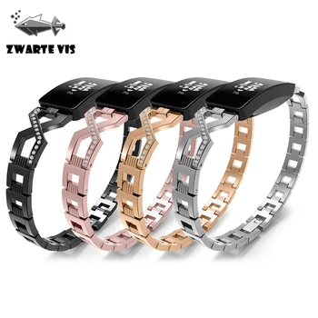 

Metal Stainless Steel Diamond Hollow Band For Fitbit Bracelet Black Silver Rose Gold Rose Pink Cross Smart Watch Strap Women Men