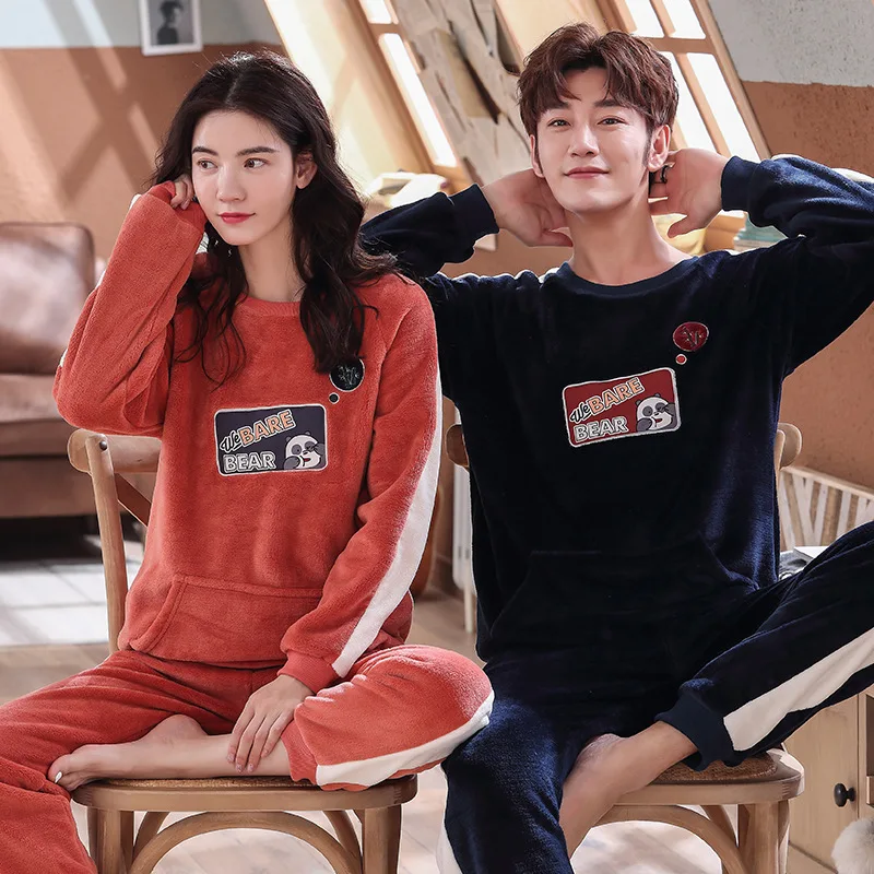 

[LZ # Zm134 #-Zm140 # Collection] Pullover Couples Korean-style plus Velvet Long Sleeve Pajamas Homewear Set