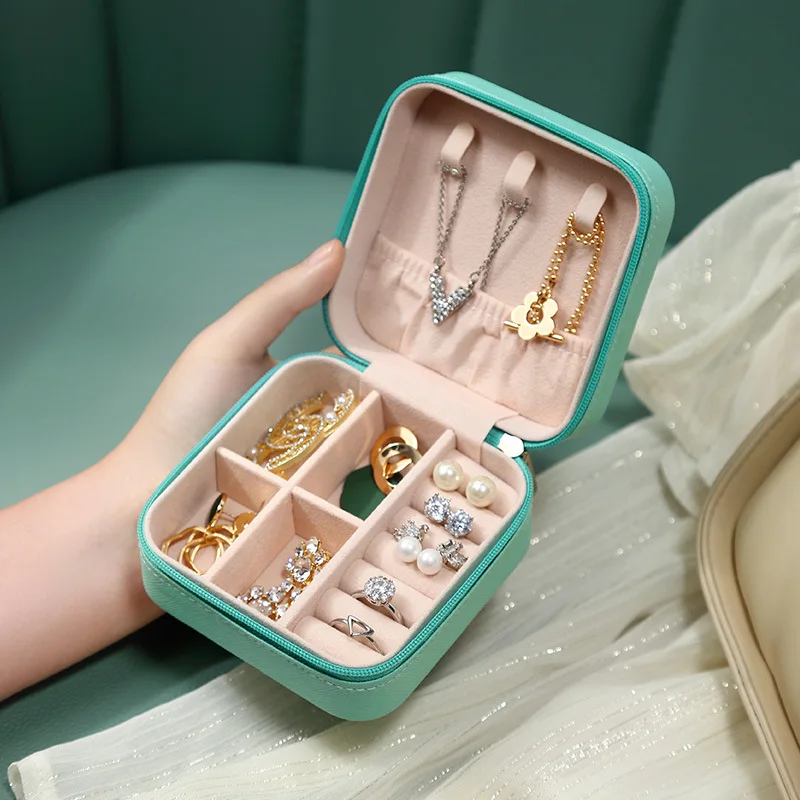 1ks mini šperků organizátor displej cestovní šperků na zip pouzdro boxů náušnice řetízek prsten přenosné šperků skříňka kůže úložný