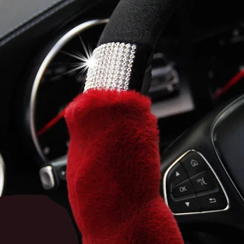 

Soft Warm Imitation Rabbit Fur Fabric Car Steering Wheel Cover For Winter 38cm