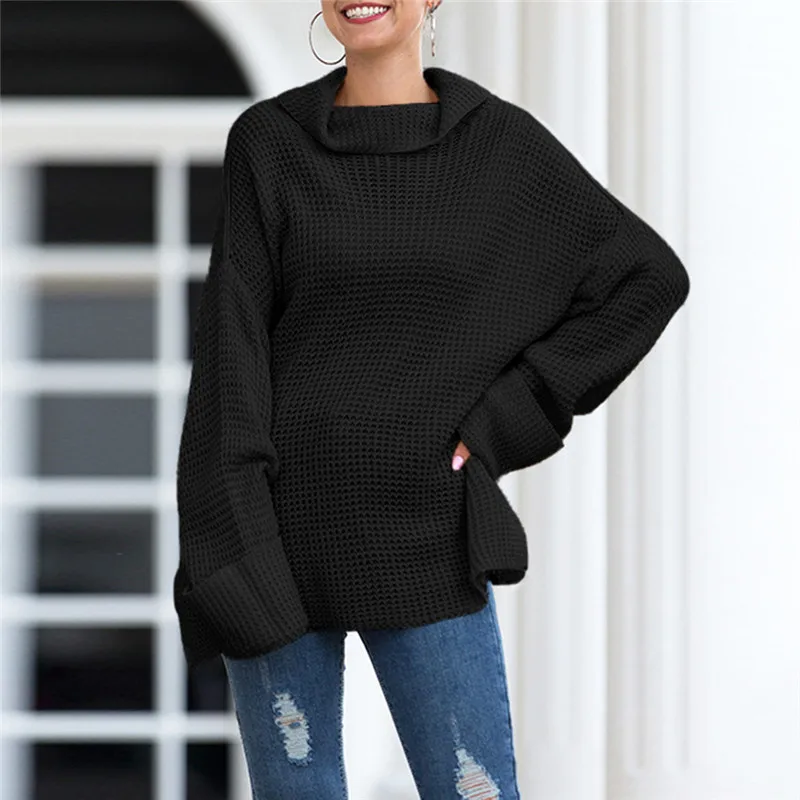 Turtleneck Split Knitting Sweater Women Casual Loose Long Sleeve Tops Pullovers Jumpers Knitwear Chandail Femme | Женская одежда
