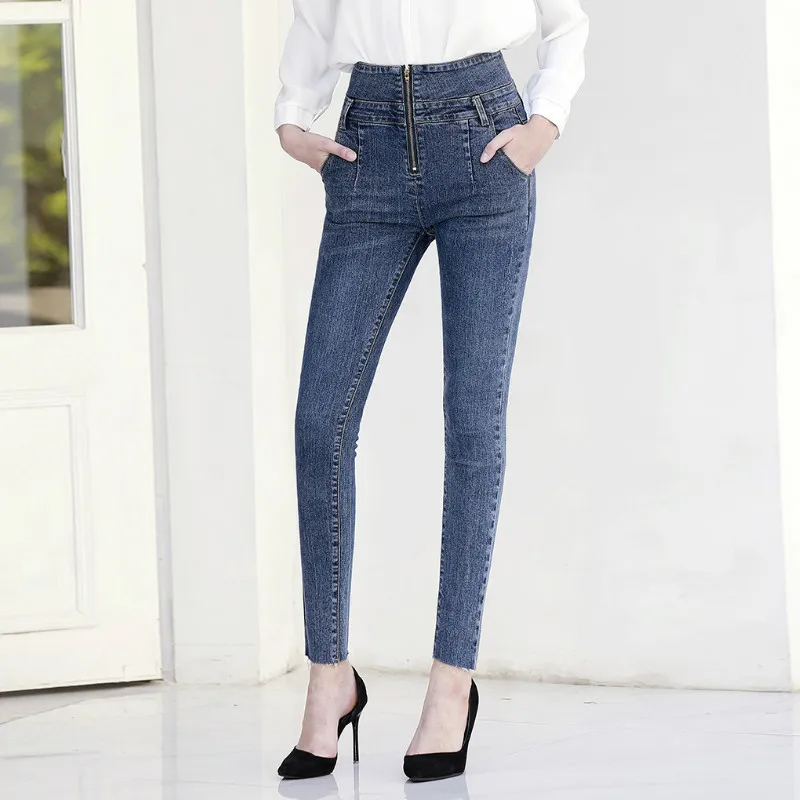 Джинсы для женщин, джинсы для мам, джинсы с высокой талией, женские эластичные большого размера растягивающиеся женские джинсы, потертые джинсы, узкие брюки - Цвет: 3630blue