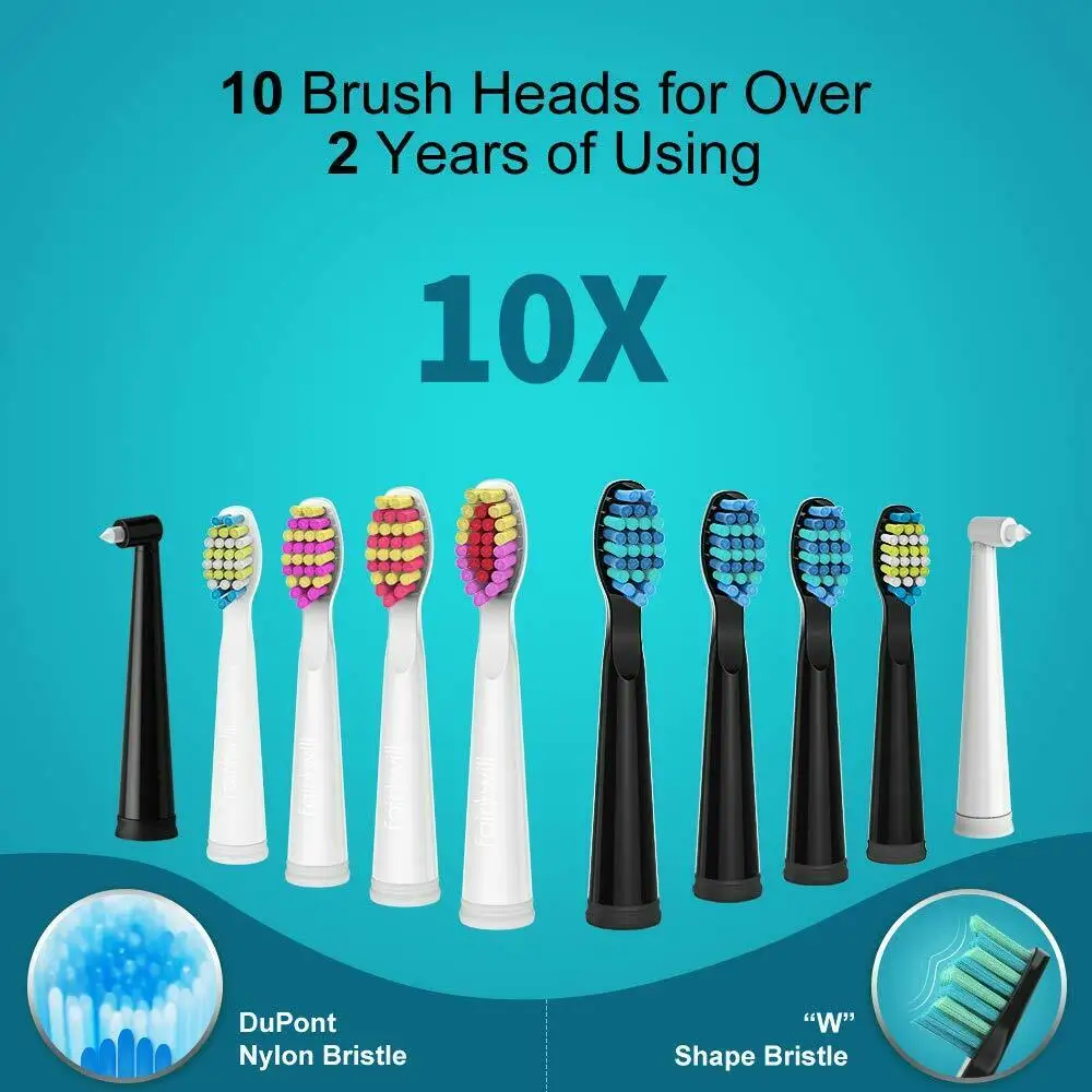 Fairywill Electric Sonic Toothbrush Adult Waterproof USB Rechargeable 5 Mode Travel Toothbrush with 10 Replacement Heads Set Fairywill Electric Sonic Toothbrush Adult Waterproof USB Rechargeable 5 Mode Travel Toothbrush with 10 Replacement Heads Set