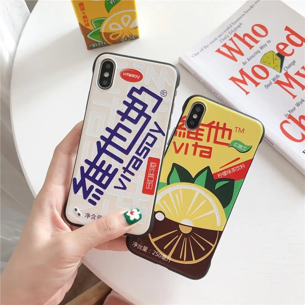 

New Design Vitasoy VITA Lemon Tea Beverage Bottle phone Cases For iPhone7/8/xr Silicone Protection Cover Case