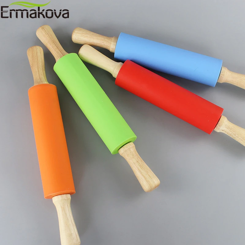 Силиконовая Скалка ERMAKOVA с деревянной ручкой ролик для теста инструмент выпечки