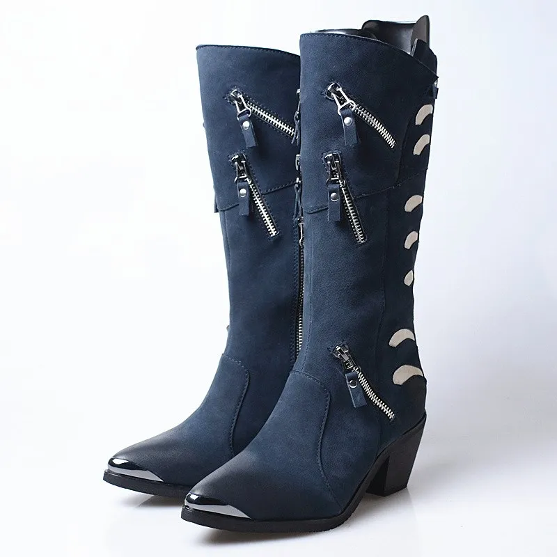 

Stylesowner Hot Design New Coming Metal Pointed Toe Woman Long Boots Sheepskin Retro Cool Do-the-old Martin Boots High Heels