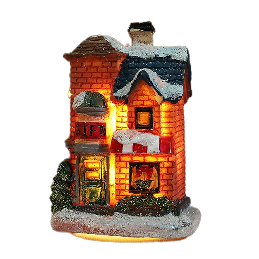 Christmas Decoration Snow House Villlage with Led Light Winter Snow Landscape Scene Ornaments Xmas Present