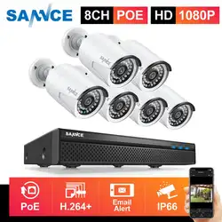 SANNCE 8CH 1080P FHD POE, сетевые системы безопасности видео с 6 шт. 2MP CCTV наружная защищенная от внешних воздействий ip-камера Встроенный микрофон