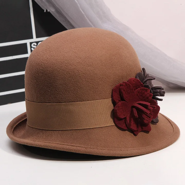 Женские осенние и зимние вечерние шляпы Fedora с цветочным принтом в английском стиле, винтажные Необычные шляпы шерстяные фетровые шляпы