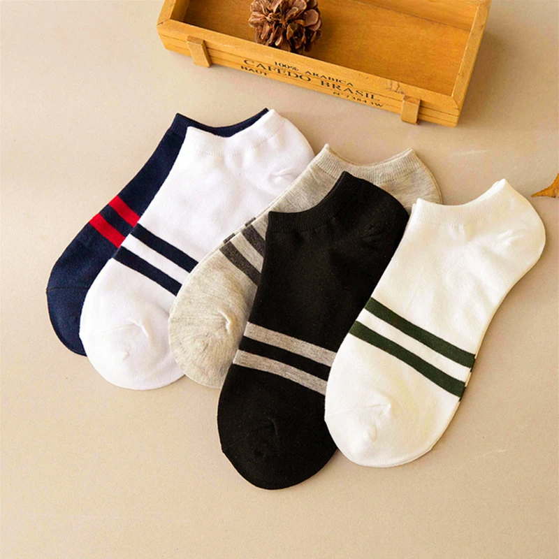 

10pcs=5pairs Spring Autumn Men's Socks Cotton Men Ankle Sock Meias Stripe Boat Socks All Seasons Male Casual Harajuku Breathable