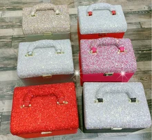 

Large Capacity Diamond Shiny Cosmetic Organizer Box Crystal Jewelry Storage Box Portable Multifunctional Suitcase Cosmetic Case