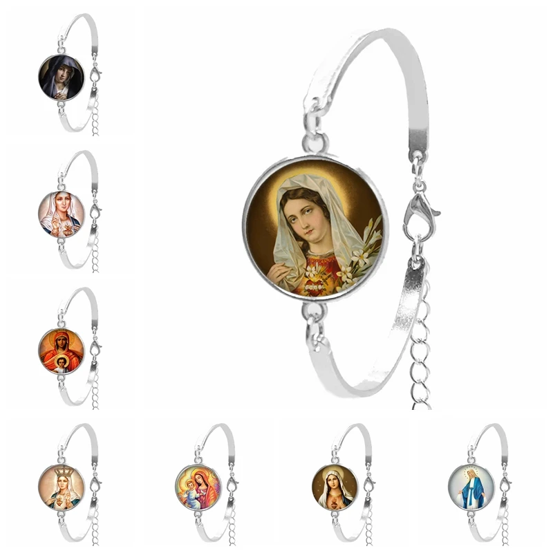 

2020 Fashion Lady Bracelet Glass Convex Flat Back Series Virgin Mary Lucky Lady Popular Bracelet Style Small Gift Jewelry