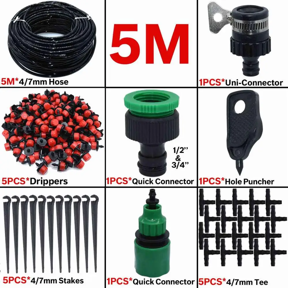 KESLA 5M-30M Drip Irrigation Watering Kits System Garden Greenhouse Automatic Adjustable Drippers 8 Outlets Sprinkler 4/7mm Hose 