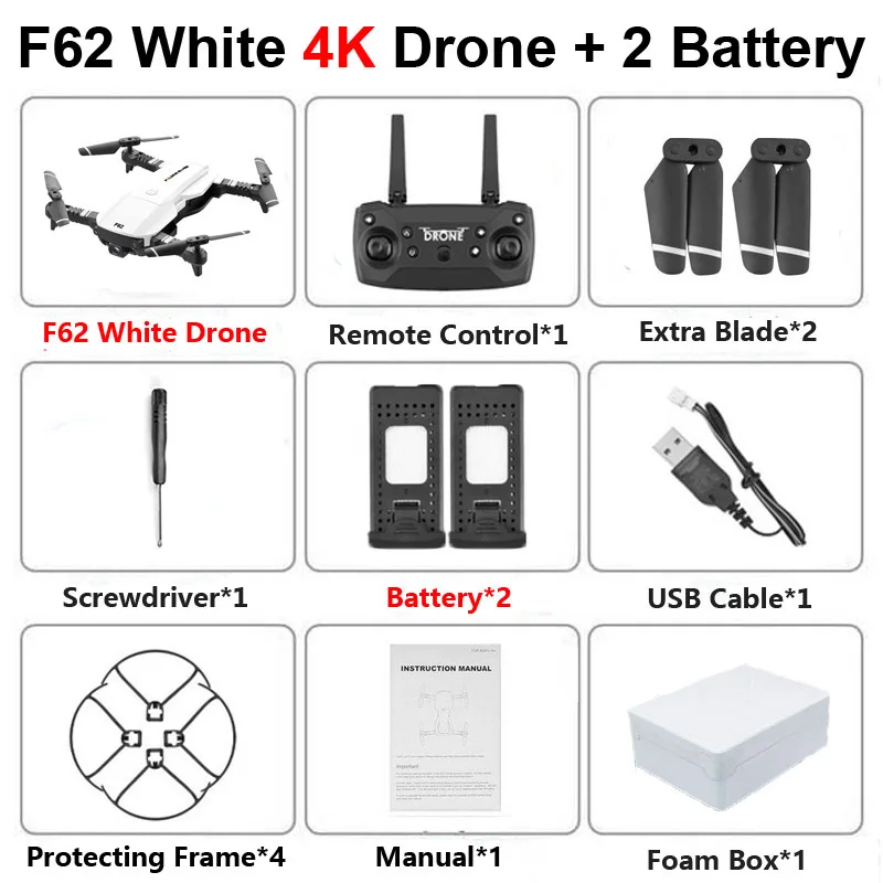 F62 складной Профессиональный Дрон с 4K двойной камерой Wi-Fi FPV оптический поток Follow Me RC вертолет Квадрокоптер игрушки X12S SG106 - Цвет: F62 W 4K 2B F