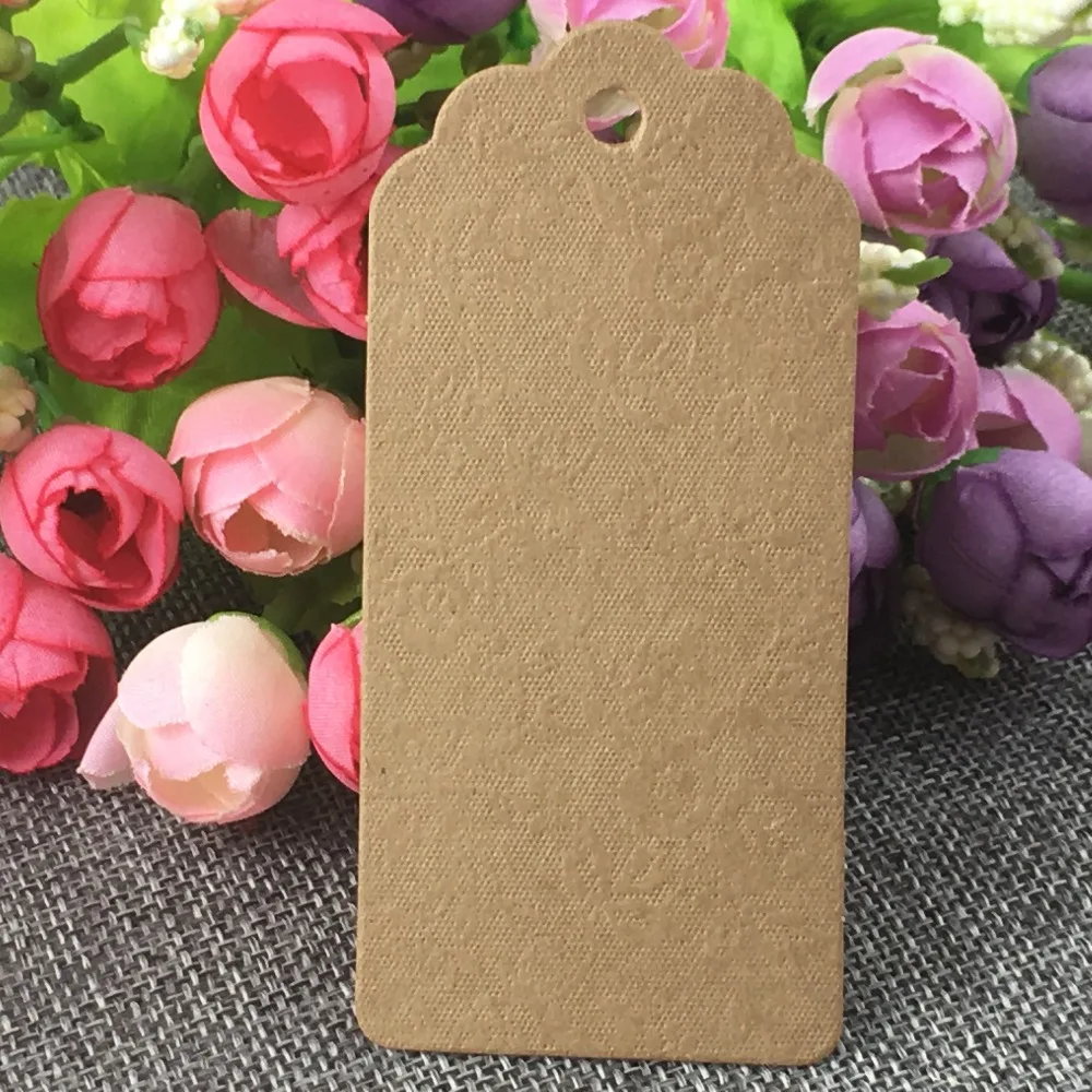 

500pcs Kraft Garment Tags Emboss Rose Hang Tags DIY Handmade Gift Tags Paper Price Tag 9.5*4.5cm Gift Packing Labels/Paper Card