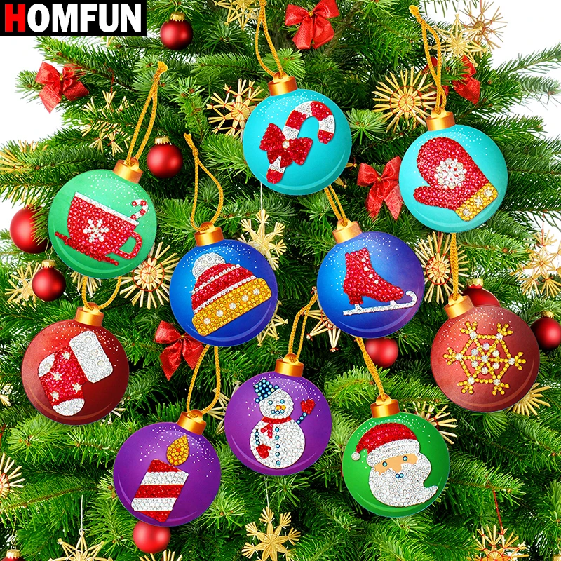 HOMFUN 10 шт. DIY бриллиантовый рисунок Рождество дерево кулон сверла специальной формы рождественская Алмазная вышивка украшения для дома