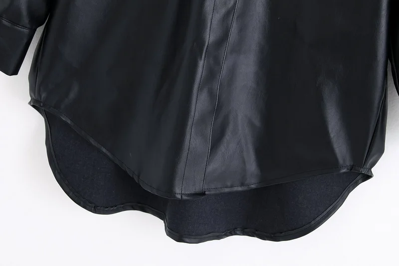 Женская рубашка из искусственной кожи, осень, новая мода, длинный рукав, карманы, Современная Дамская черная длинная рубашка