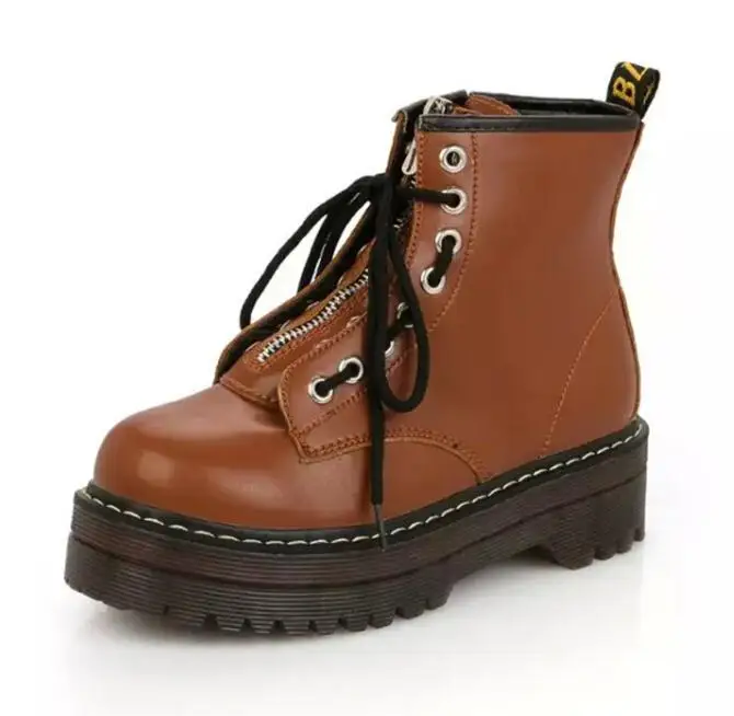 Women's Martin boots explosion models autumn and winter new non-slip Martin boots booties sponge cake thick side zipper - Цвет: Цвет: желтый