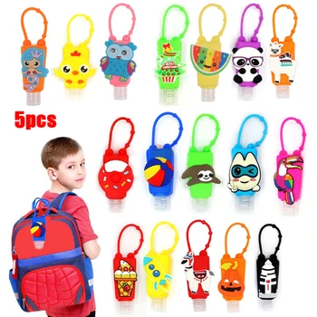 

5*Mini Cute Cartoon Hand Sanitizer Holder Travel Portable Safe Gel Holder Hangable Liquid Soap Dispenser Container Refill Bottle